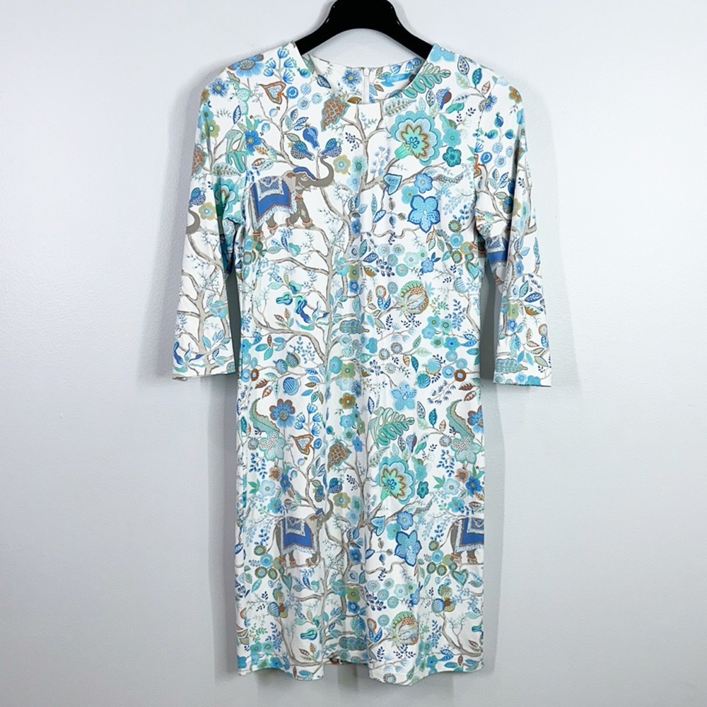 J. McLaughlin Botanical Long Sleeve Dress - Blue and Cream